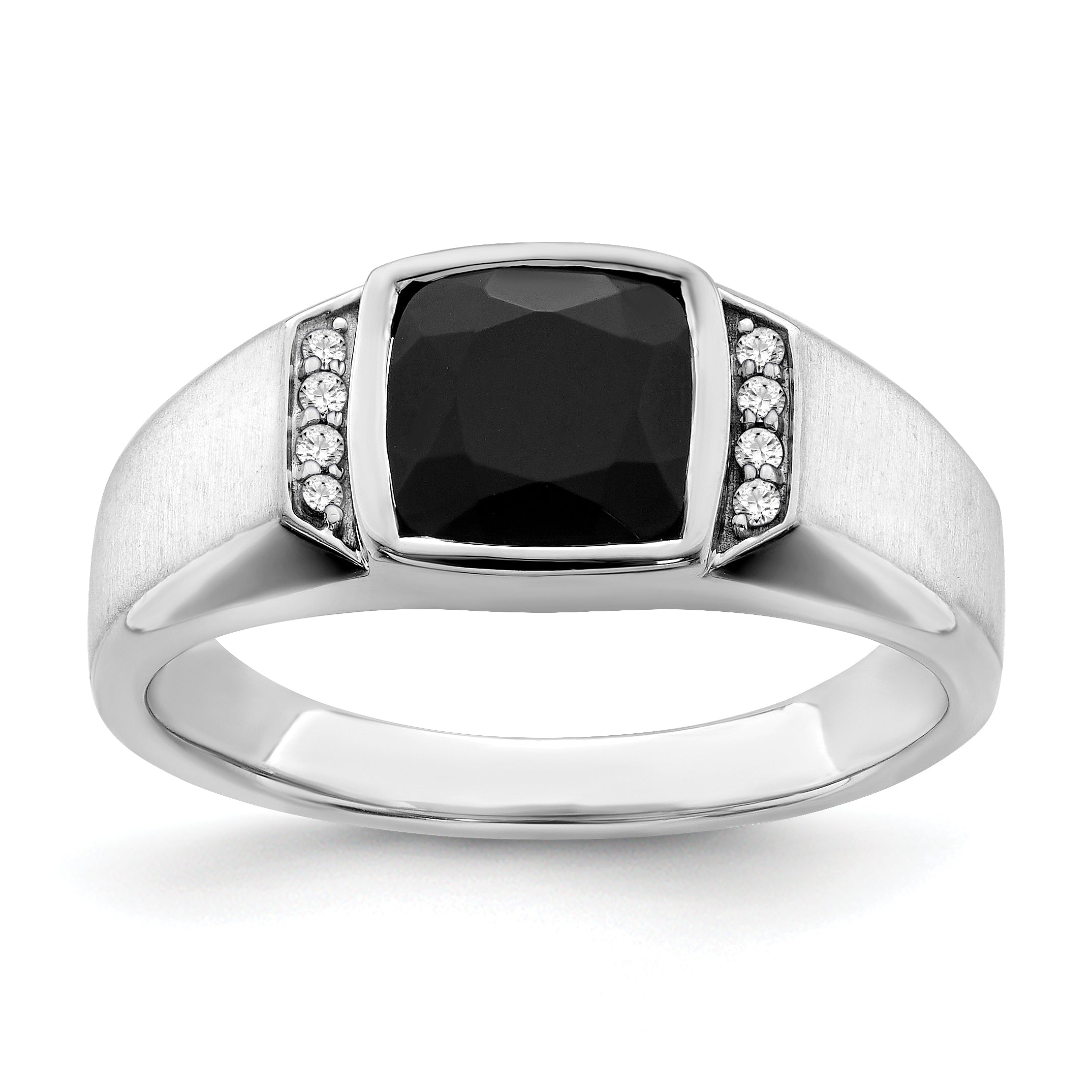 14k White Gold Onyx and Diamond Mens Ring