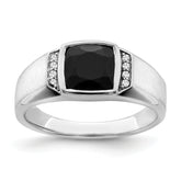 14k White Gold Onyx and Diamond Mens Ring
