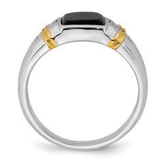 14k Two-tone Onyx and Diamond Mens Ring