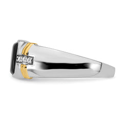 14k Two-tone Onyx and Diamond Mens Ring