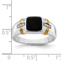 14k Two-tone Onyx and Diamond Mens Ring