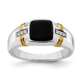 14k Two-tone Onyx and Diamond Mens Ring