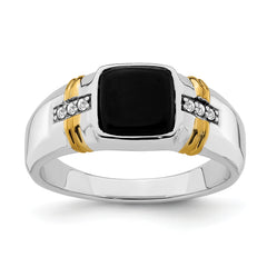 14k Two-tone Onyx and Diamond Mens Ring