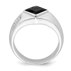 14k White Gold Onyx and Diamond Mens Ring