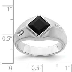 14k White Gold Onyx and Diamond Mens Ring
