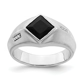 14k White Gold Onyx and Diamond Mens Ring