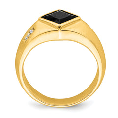 14k Onyx and Diamond Satin Mens Ring