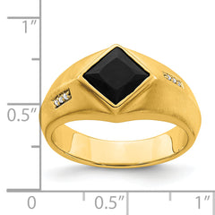 14k Onyx and Diamond Satin Mens Ring