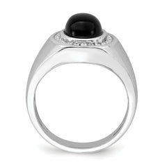 14k White Gold Oval Onyx and Diamond Mens Ring