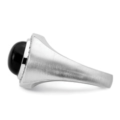 14k White Gold Oval Onyx and Diamond Mens Ring