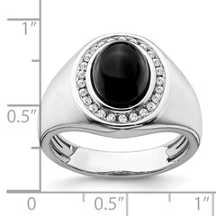 14k White Gold Oval Onyx and Diamond Mens Ring