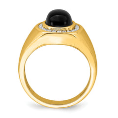 14k Oval Onyx and Diamond Mens Ring