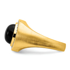 14k Oval Onyx and Diamond Mens Ring