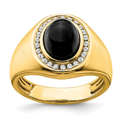 14k Oval Onyx and Diamond Mens Ring