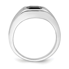 14k White Gold Onyx and Diamond Mens Ring