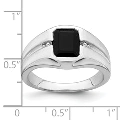 14k White Gold Onyx and Diamond Mens Ring