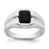 14k White Gold Onyx and Diamond Mens Ring