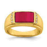 14k Created Ruby and Diamond Mens Ring