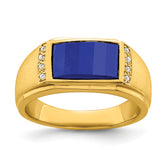 14k Created Sapphire and Diamond Mens Ring