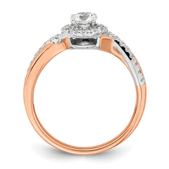 14k Two-tone Rose and White Gold 5/8 carat Lab Grown Diamond VS/SI+ G+ Round Complete Fancy Halo Engagement Ring