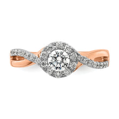 14k Two-tone Rose and White Gold 5/8 carat Lab Grown Diamond VS/SI+ G+ Round Complete Fancy Halo Engagement Ring