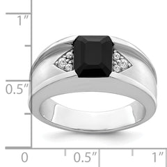 14k White Gold Onyx and Diamond Mens Ring