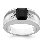 14k White Gold Onyx and Diamond Mens Ring