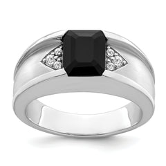 14k White Gold Onyx and Diamond Mens Ring