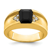 14k Onyx and Diamond Mens Ring