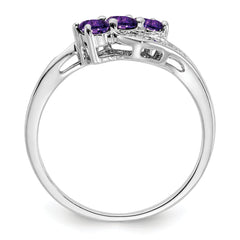 Sterling Silver Rhodium-plated Amethyst and Diamond Ring