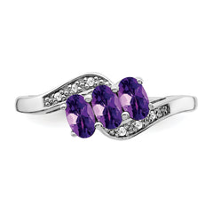 Sterling Silver Rhodium-plated Amethyst and Diamond Ring