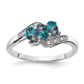Sterling Silver Rhodium-plated Created Alexandrite and Diamond Ring