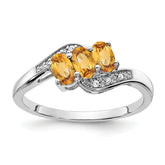 Sterling Silver Rhodium-plated Citrine and Diamond Ring