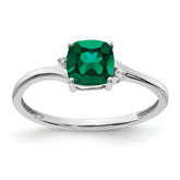 Sterling Silver Rhodium-plated Created Emerald and Diamond Ring