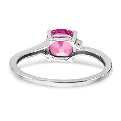 Sterling Silver Rhodium-plated Created Pink Sapphire and Diamond Ring