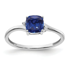 Sterling Silver Rhodium-plated Created Sapphire and Diamond Ring
