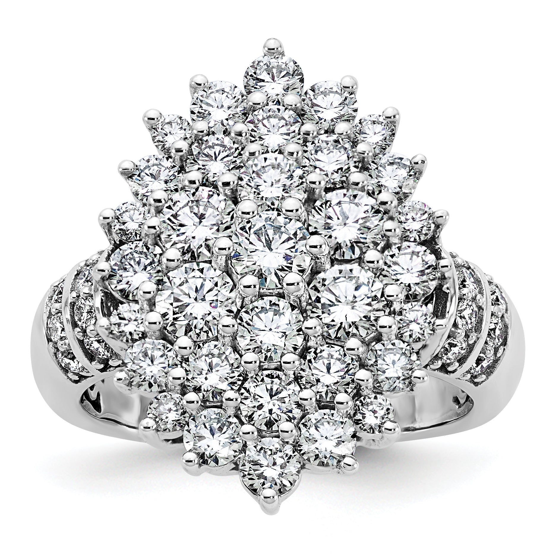 14k White Gold 2 5/8 carat Lab Grown Diamond VS/SI+ G+ Complete Cluster Fashion Ring