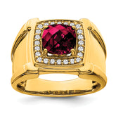 14k Created Checkerboard Ruby and Diamond Mens Ring