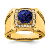 14k Created Checkerboard Sapphire and Diamond Mens Ring