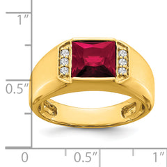 14k Square Created Ruby and Diamond Mens Ring
