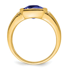 14k Created Sapphire and Diamond Mens Ring