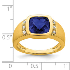14k Created Sapphire and Diamond Mens Ring