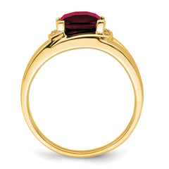 14k Emerald-cut Created Ruby and Diamond Mens Ring