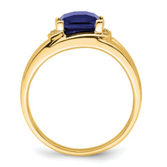 14k Emerald-cut Created Sapphire and Diamond Mens Ring