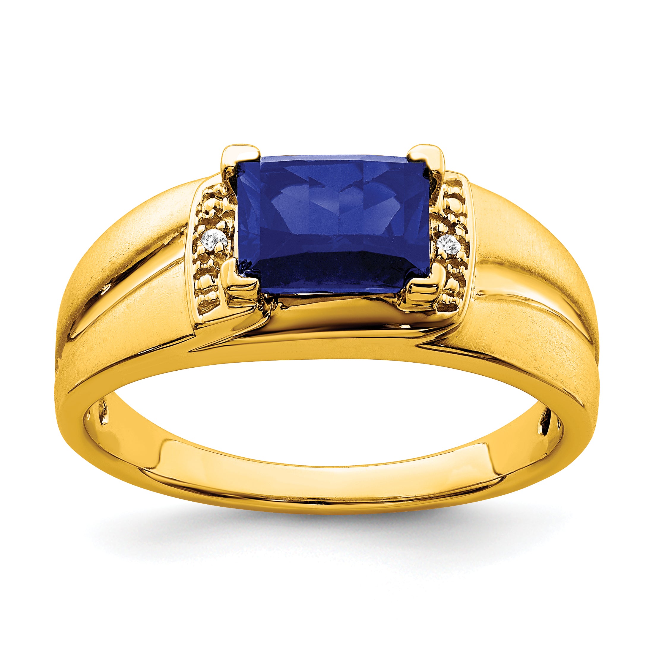 14k Emerald-cut Created Sapphire and Diamond Mens Ring