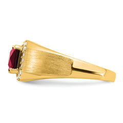 14k Cushion Created Ruby and Diamond Mens Ring