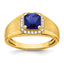 14k Cushion Created Sapphire and Diamond Mens Ring