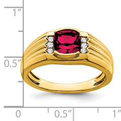 14k Cushion Created Ruby and Diamond Mens Ring