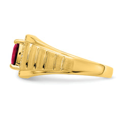 14k Cushion Created Ruby and Diamond Mens Ring
