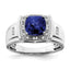 Men's Cushion Lab-Created Sapphire & Diamond Ring in 14K White Gold (1/10 ct. tw.), Size 10 - Sophia Jewelers